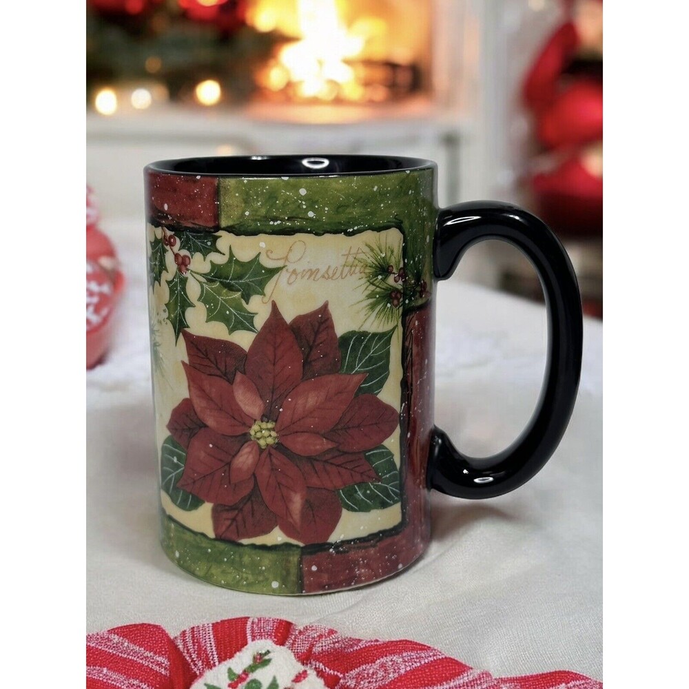Annie LaPoint Poinsettia Christmas Coffee Mug Ceramic Double Sided by Carson